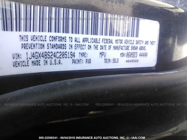 1J4GX48S24C205194 - 2004 JEEP GRAND CHEROKEE LAREDO/COLUMBIA/FREEDOM 黑色 照片 9