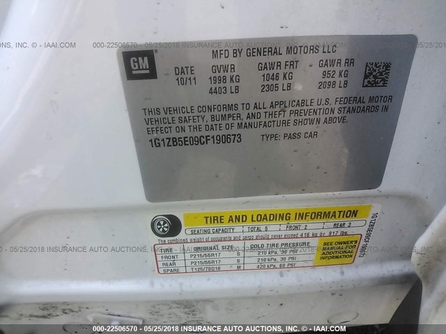 1G1ZB5E09CF190673 - 2012 CHEVROLET MALIBU LS 白色 照片 9