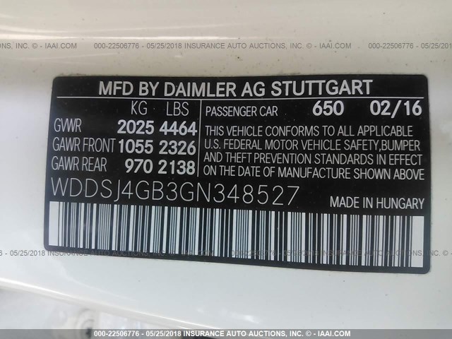 WDDSJ4GB3GN348527 - 2016 MERCEDES-BENZ CLA 250 4MATIC WHITE photo 9