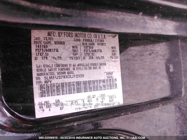 5LMEU27RX2LJ12325 - 2002 LINCOLN NAVIGATOR 黑色 照片 9