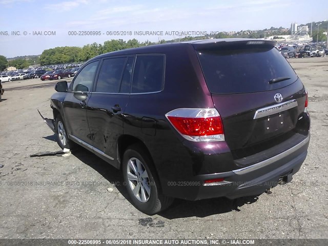 5TDBK3EHXDS204469 - 2013 TOYOTA HIGHLANDER PLUS/SE BURGUNDY photo 3