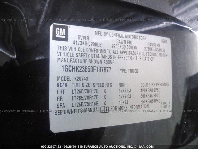 1GCHK23658F197877 - 2008 CHEVROLET SILVERADO K2500 HEAVY DUTY BLACK photo 9