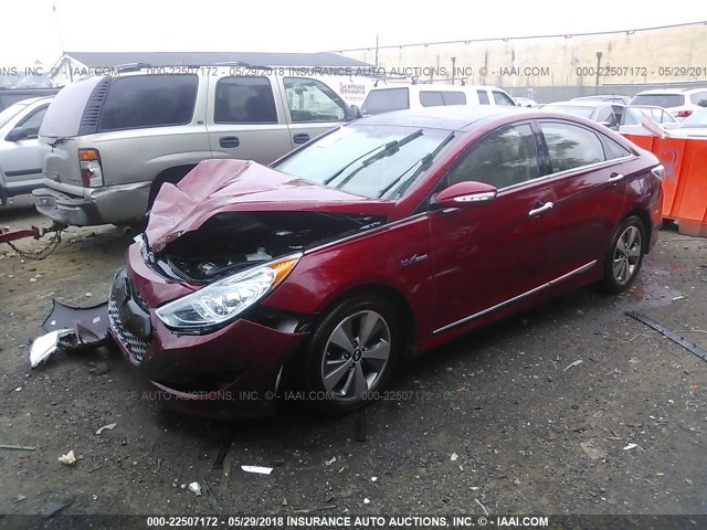 KMHEC4A40BA013667 - 2011 HYUNDAI SONATA HYBRID RED photo 2