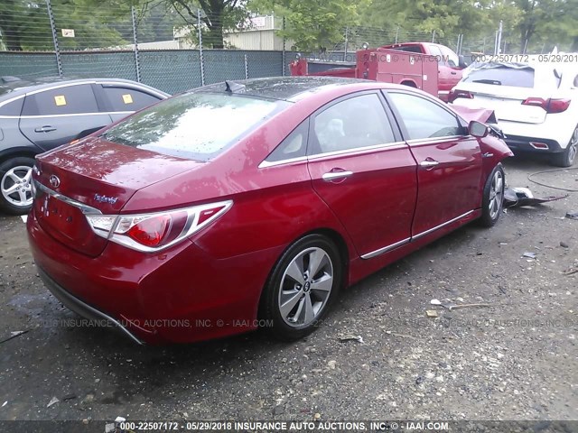 KMHEC4A40BA013667 - 2011 HYUNDAI SONATA HYBRID RED photo 4