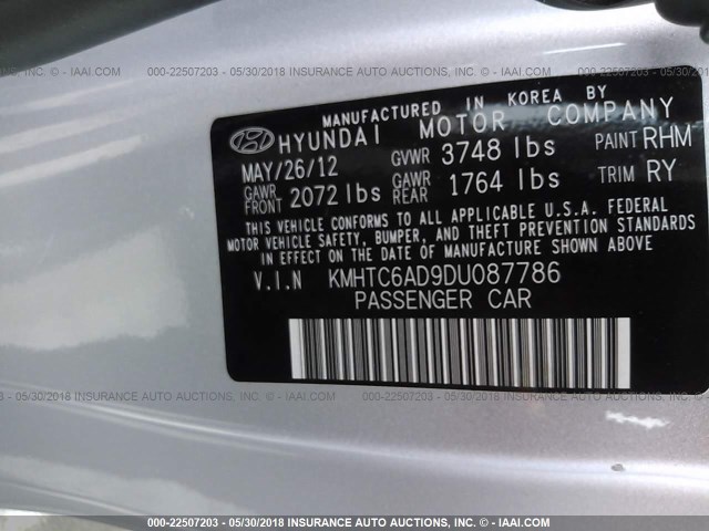 KMHTC6AD9DU087786 - 2013 HYUNDAI VELOSTER SILVER photo 9