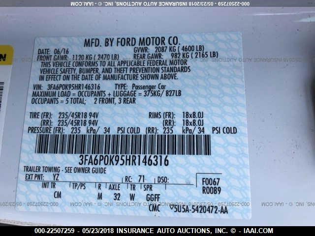 3FA6P0K95HR146316 - 2017 FORD FUSION TITANIUM WHITE photo 8