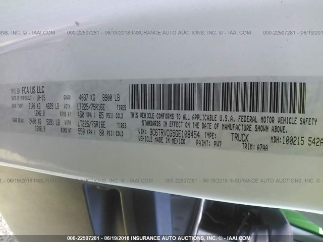 3C6TRVCG5GE108454 - 2016 RAM PROMASTER 2500 2500 HIGH WHITE photo 9