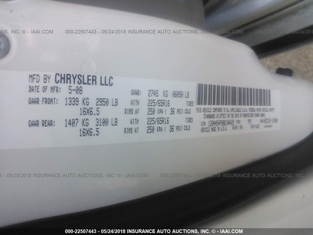 1D8HN54P08B184429 - 2008 DODGE GRAND CARAVAN SXT WHITE photo 9