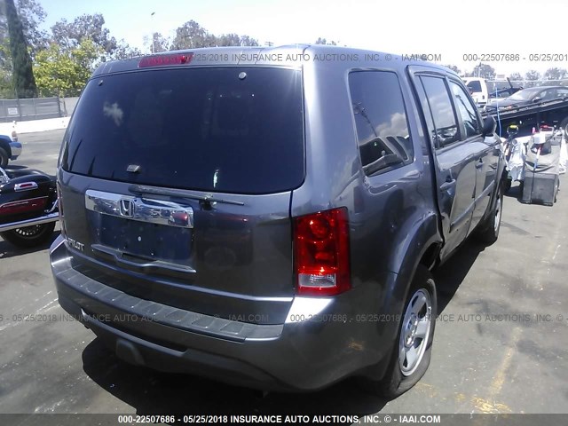 5FNYF3H28EB019042 - 2014 HONDA PILOT LX GRAY photo 4