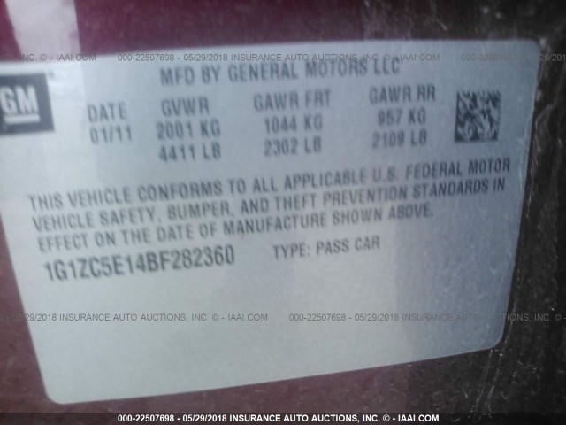 1G1ZC5E14BF282360 - 2011 CHEVROLET MALIBU 1LT RED photo 9