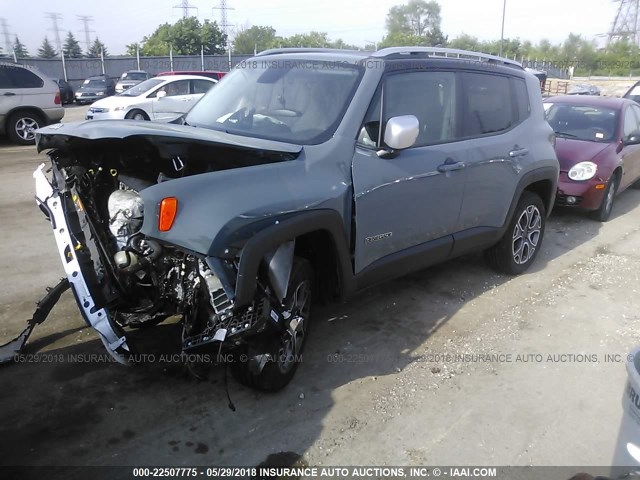 ZACCJBDB8HPE72440 - 2017 JEEP RENEGADE LIMITED GREEN photo 2