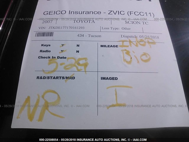 JTKDE177170161293 - 2007 TOYOTA SCION TC 栗色 照片 7