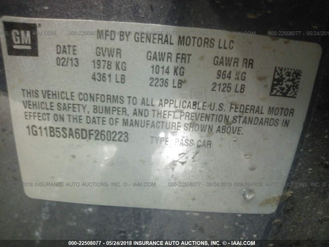 1G11B5SA6DF260223 - 2013 CHEVROLET MALIBU LS BLUE photo 9