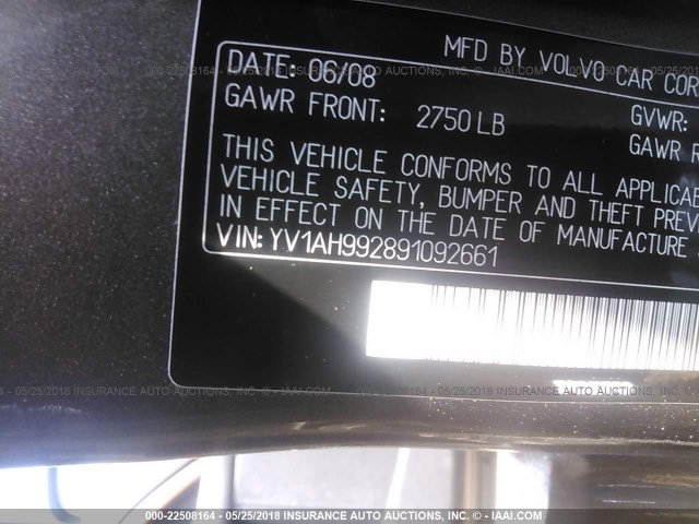 YV1AH992891092661 - 2009 VOLVO S80 T6 GRAY photo 9