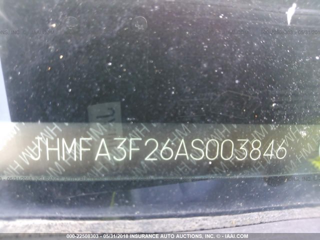 JHMFA3F26AS003846 - 2010 HONDA CIVIC HYBRID SILVER photo 9