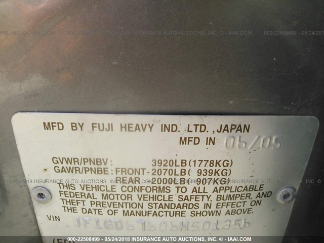 JF1GD67606H501356 - 2006 SUBARU IMPREZA 2.5I GRAY photo 9