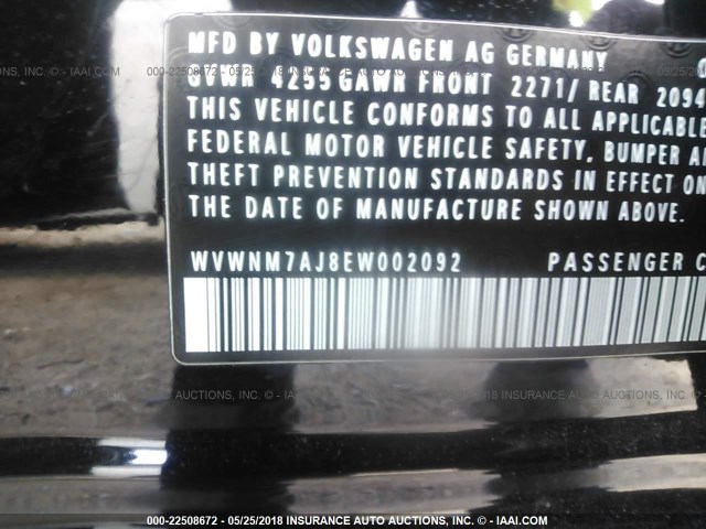 WVWNM7AJ8EW002092 - 2014 VOLKSWAGEN GOLF BLACK photo 9