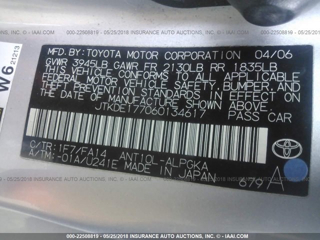 JTKDE177060134617 - 2006 TOYOTA SCION TC 银色 照片 9