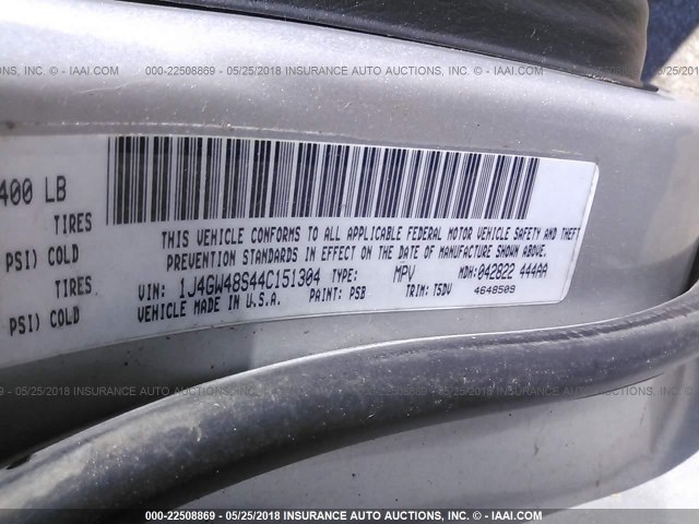 1J4GW48S44C151304 - 2004 JEEP GRAND CHEROKEE LAREDO/COLUMBIA/FREEDOM 银色 照片 9