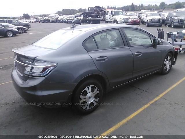 19XFB4F28DE002399 - 2013 HONDA CIVIC HYBRID GRAY photo 4