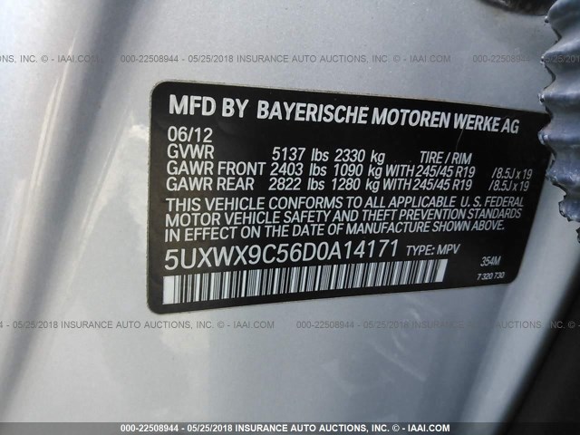 5UXWX9C56D0A14171 - 2013 BMW X3 XDRIVE28I SILVER photo 9