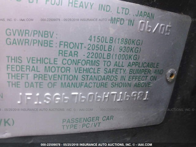 JF1SG67606H716981 - 2006 SUBARU FORESTER 2.5X LL BEAN GREEN photo 9