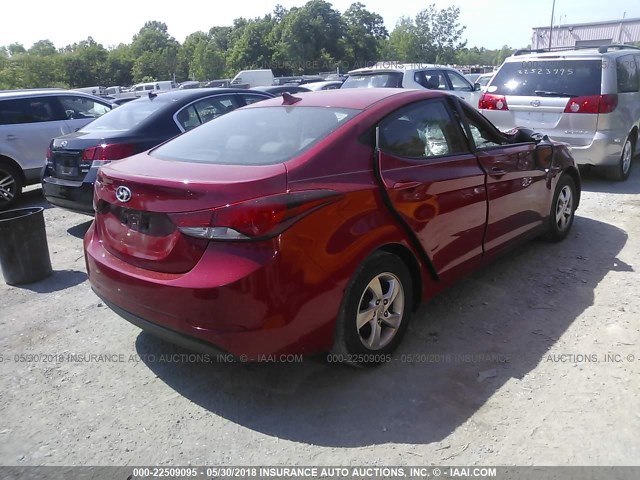 KMHDH4AEXEU161219 - 2014 HYUNDAI ELANTRA SE/SPORT/LIMITED RED photo 4