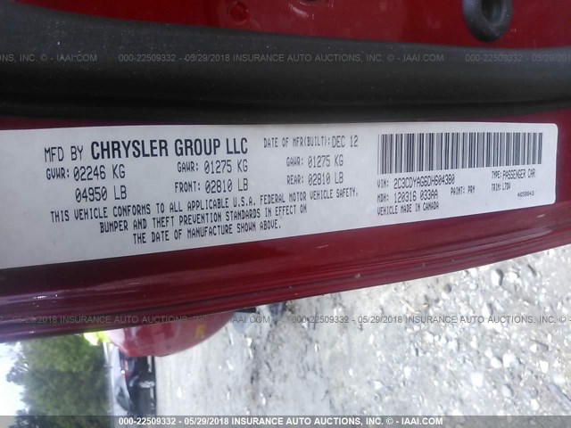 2C3CDYAG6DH604380 - 2013 DODGE CHALLENGER SXT RED photo 9