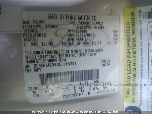 5LMFU28505LJ16291 - 2005 LINCOLN NAVIGATOR SILVER photo 9