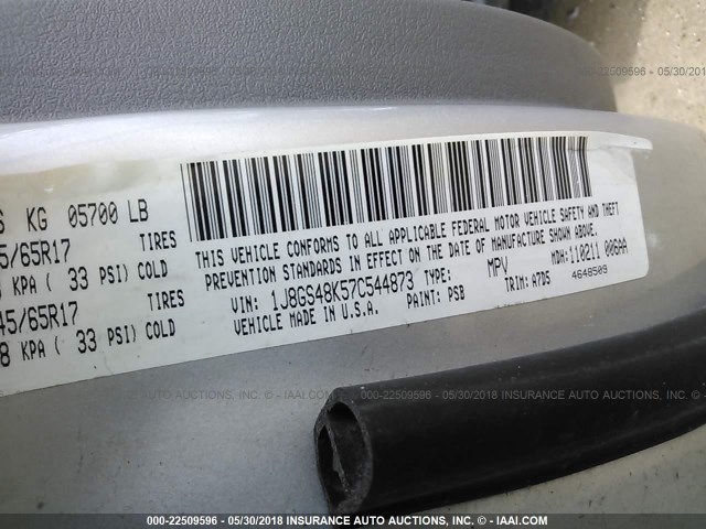 1J8GS48K57C544873 - 2007 JEEP GRAND CHEROKEE LAREDO/COLUMBIA/FREEDOM 灰色 照片 9