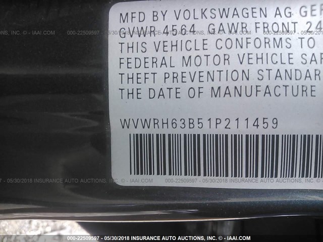 WVWRH63B51P211459 - 2001 VOLKSWAGEN PASSAT GLX 灰色 照片 9