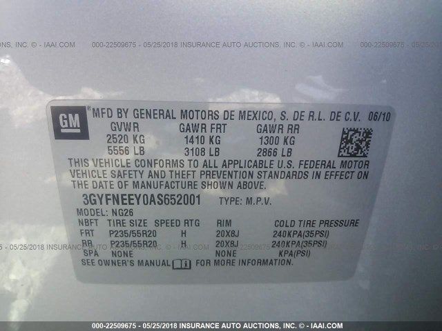 3GYFNEEY0AS652001 - 2010 CADILLAC SRX PERFORMANCE COLLECTION Күміс фото 9