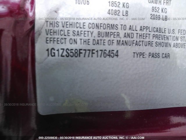 1G1ZS58F77F176454 - 2007 CHEVROLET MALIBU LS 栗色 照片 9