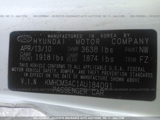 KMHCM3AC1AU184091 - 2010 HYUNDAI Accent BLUE/GS WHITE photo 9