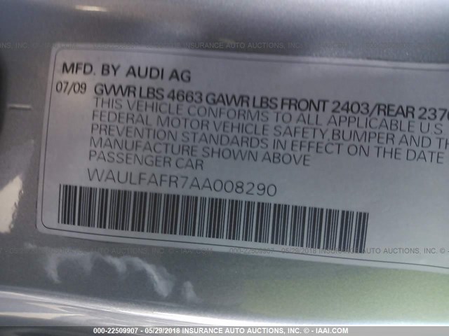 WAULFAFR7AA008290 - 2010 AUDI A5 PREMIUM PLUS GRAY photo 9