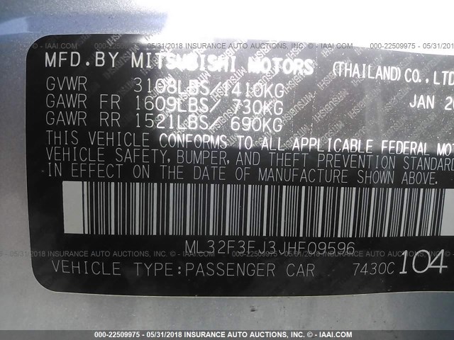 ML32F3FJ3JHF09596 - 2018 MITSUBISHI MIRAGE G4 ES Серебристый фото 9