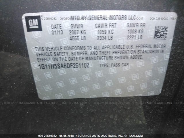 1G11H5SA6DF251102 - 2013 CHEVROLET MALIBU LTZ 灰色 照片 9