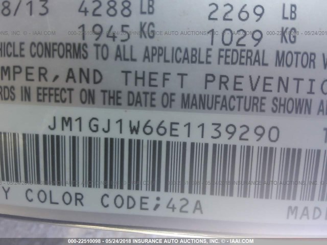 JM1GJ1W66E1139290 - 2014 MAZDA 6 GRAND TOURING 黑色 照片 9