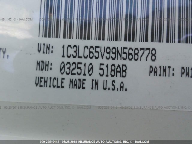 1C3LC65V99N568778 - 2009 CHRYSLER SEBRING LIMITED WHITE photo 9