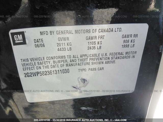 2G2WP582361311030 - 2006 PONTIAC GRAND PRIX BLACK photo 9
