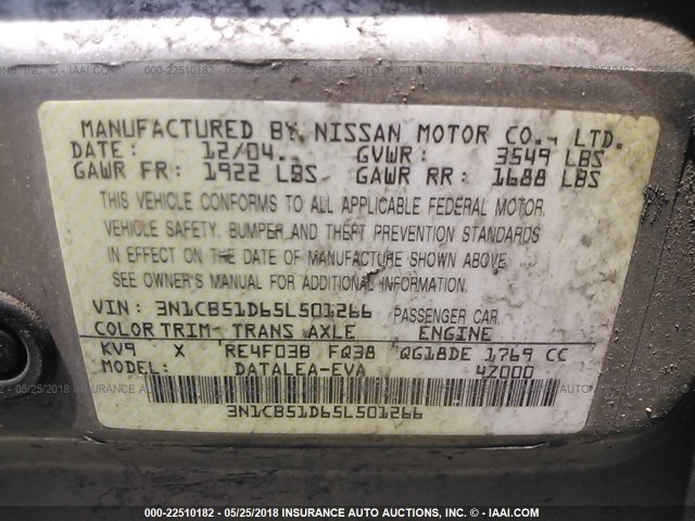 3N1CB51D65L501266 - 2005 NISSAN SENTRA 1.8/1.8S GREEN photo 9