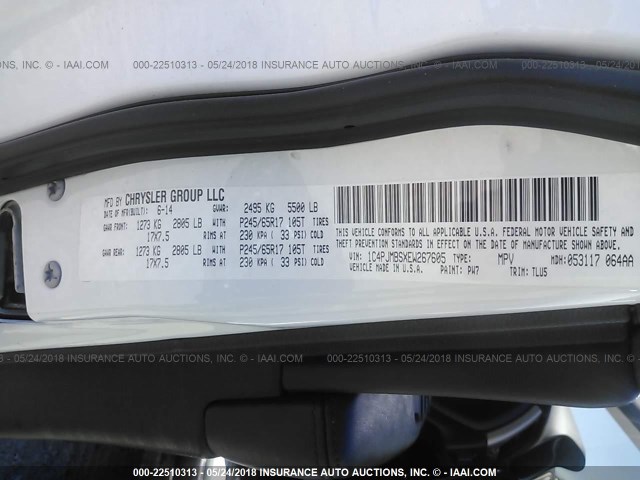 1C4PJMBSXEW267605 - 2014 JEEP CHEROKEE TRAILHAWK 白色 照片 9