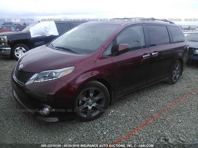 5TDXK3DC5GS739435 - 2016 TOYOTA SIENNA SE RED photo 2