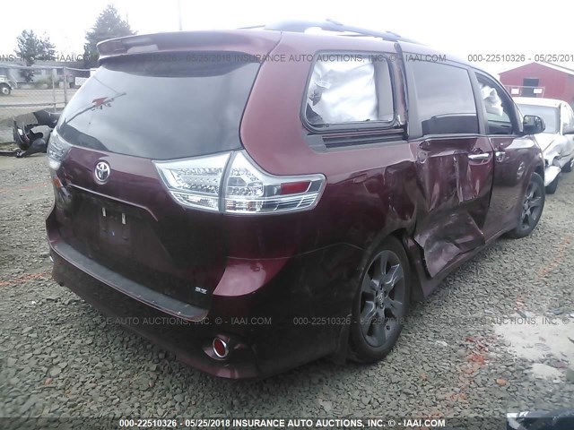 5TDXK3DC5GS739435 - 2016 TOYOTA SIENNA SE RED photo 4