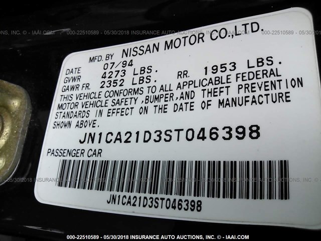 JN1CA21D3ST046398 - 1995 NISSAN MAXIMA GLE/GXE/SE BLUE photo 9