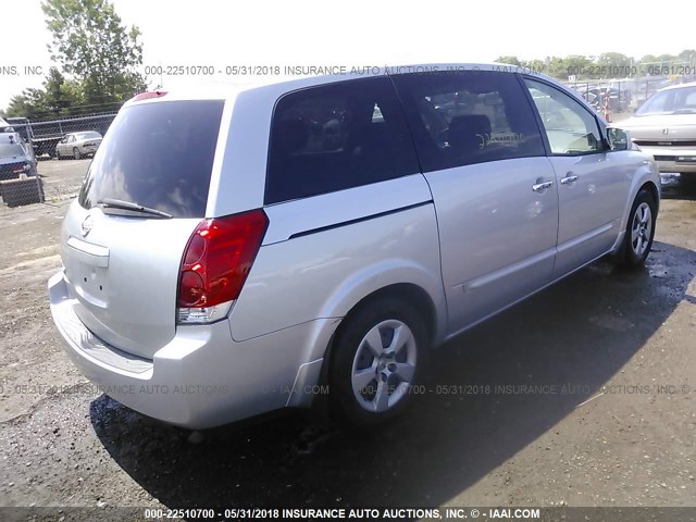 5N1BV28U38N118681 - 2008 NISSAN QUEST S/SE/SL SILVER photo 4