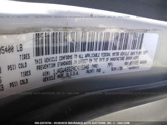 1J4GW48S24C419346 - 2004 JEEP GRAND CHEROKEE LAREDO/COLUMBIA/FREEDOM 银色 照片 9