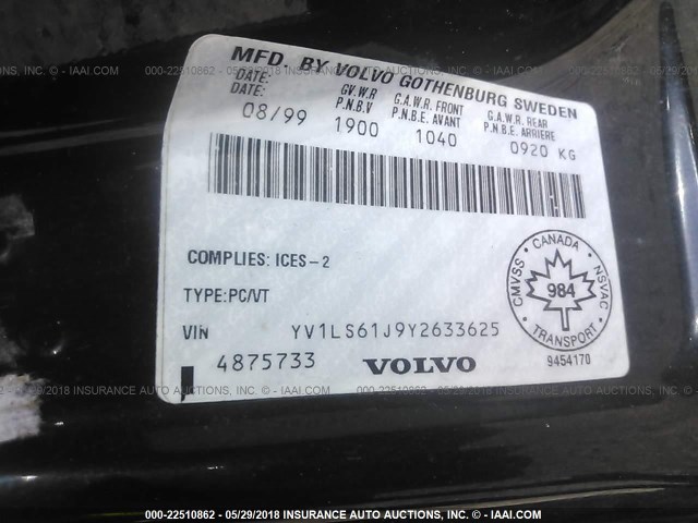 YV1LS61J9Y2633625 - 2000 VOLVO S70 SE BLACK photo 9