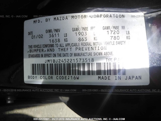 JM1BJ245221573518 - 2002 MAZDA PROTEGE PR5 黑色 照片 9