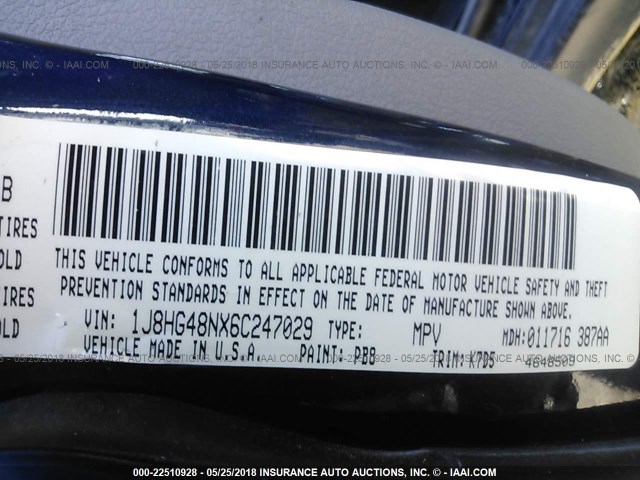 1J8HG48NX6C247029 - 2006 JEEP COMMANDER BLUE photo 9